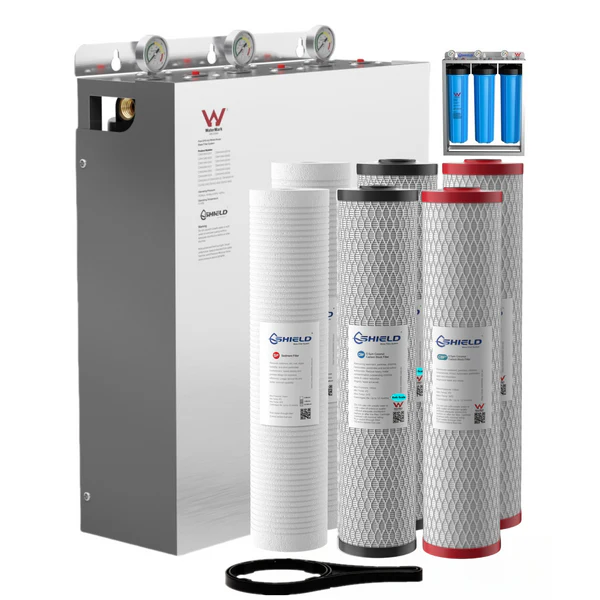 20” x 4.5” Whole House Water Filter System | Chloramine PFAS Scale Removal | Stainless Steel Cover Free-Standing | WaterMark Certified