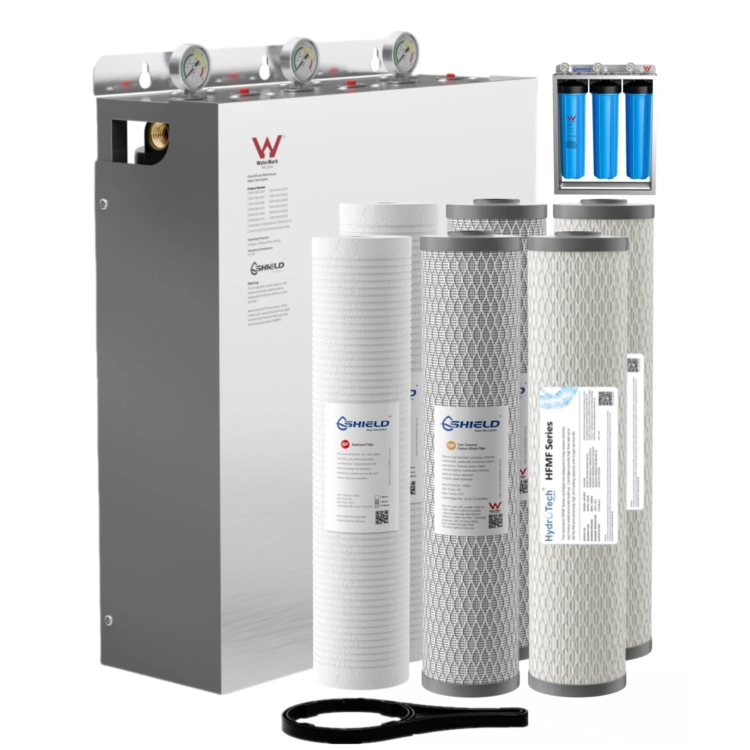 20” x 4.5” Whole House Water Filter System | Free-Standing Stainless Steel Cover | Cyst Scale Chlorine Fluoride Lead Removal | WaterMark Certified